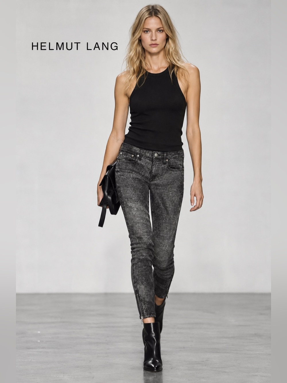 Helmut Lang Ankle Skinny Moto Jeans Size 27 Black and White